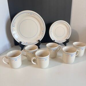 Corelle Corning set of tableware dishes, cup and saucers Vintage Vitrelle glass